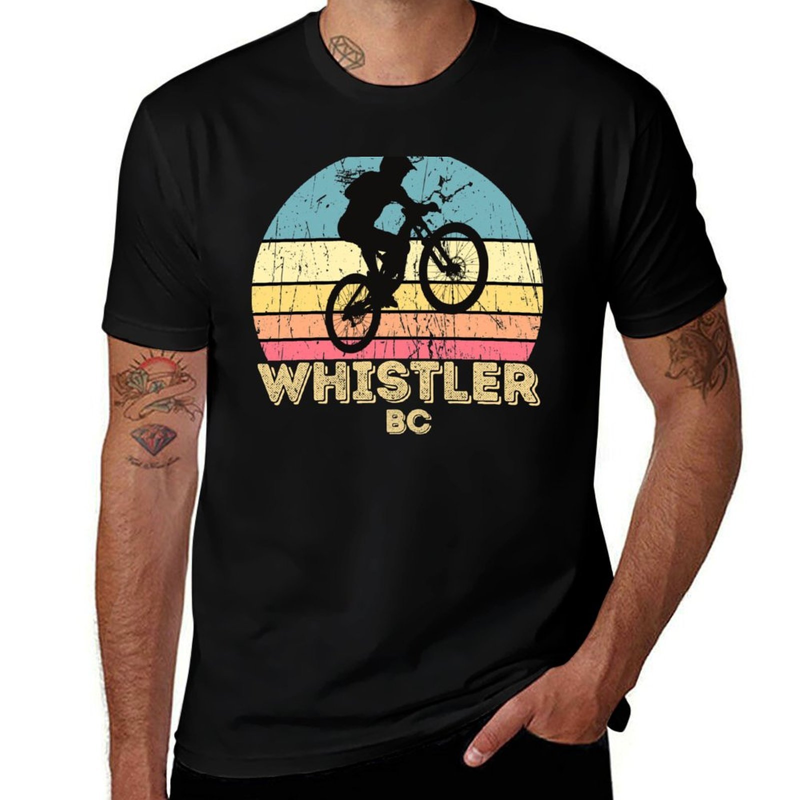 Mountain Biking Whistler - เสื้อยืดปั่นจักรยานภูเขาเมืองวิสท์เลอร์ สำหรับผู้ชาย ใส่ทำงานกลางแจ้ง