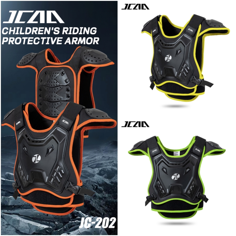 Mountain Biking Chest Protector - JCAA ชุดป้องกันหน้าอกสำหรับเด็กสำหรับขี่มอเตอร์ไซค์พร้อมแผ่นรองหลัง – ชุดเกราะนิรภัยแบบปรับได้สำหรับจักรยานเสือภูเขา, รถเอทีวี, การขี่มอเตอร์ไซค์แบบออฟโรด