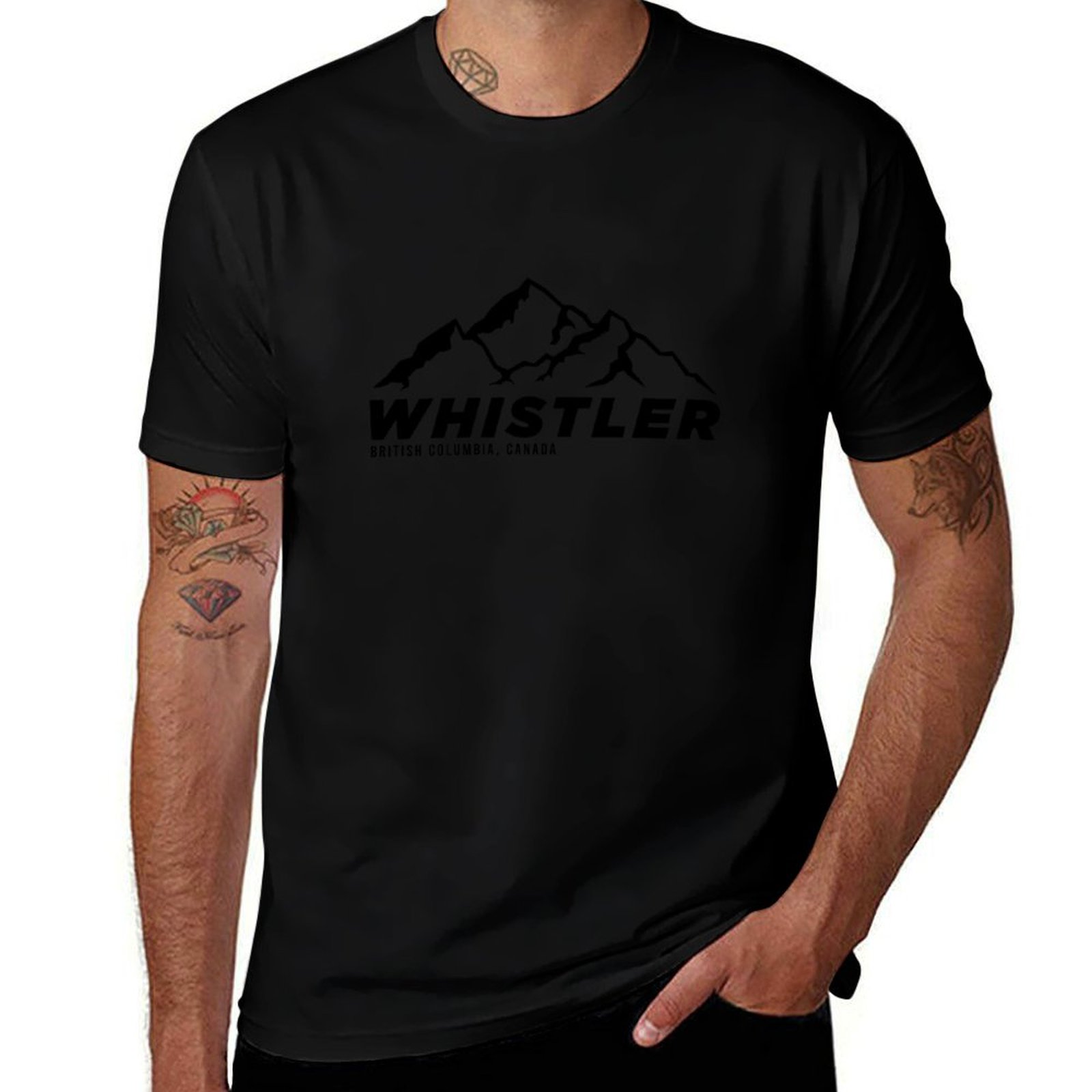Mountain Biking Whistler - เสื้อยืดสกีวิสต์เลอร์ บี.ซี. แคนาดา สถานที่สวรรค์สำหรับการเล่นสกีและปั่นจักรยานบนภูเขา เสื้อยืดพิมพ์ลายกราฟิกสไตล์เรโทร