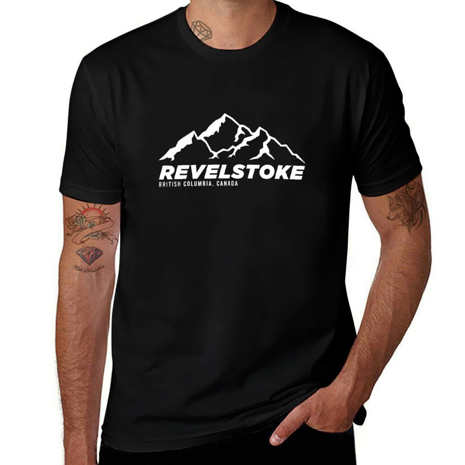 Mountain Biking Revelstoke - เสื้อยืดสกีเรเวลสโตค บี.ซี แคนาดา สำหรับเล่นสกีและปั่นจักรยานเสือภูเขา ควบคุมความชื้นได้ดี เหมาะสำหรับเล่นกีฬา