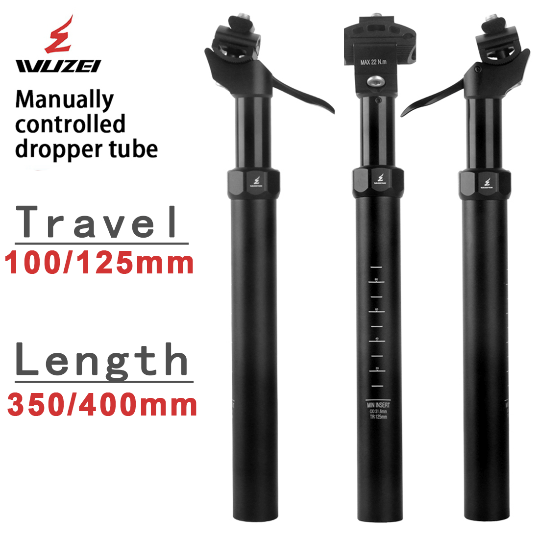 Dropper Post Remote - หลักอานจักรยานเสือภูเขา WUZEI MTB แบบปรับระดับด้วยมือ ระยะยืด 100